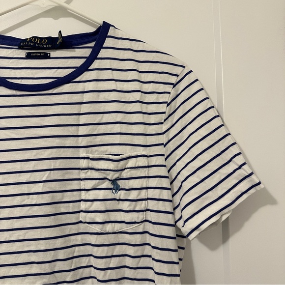 Polo Ralph Lauren Blue White Stripe Crew Neck T- Shirt Size Medium Women’s - Picture 3 of 8